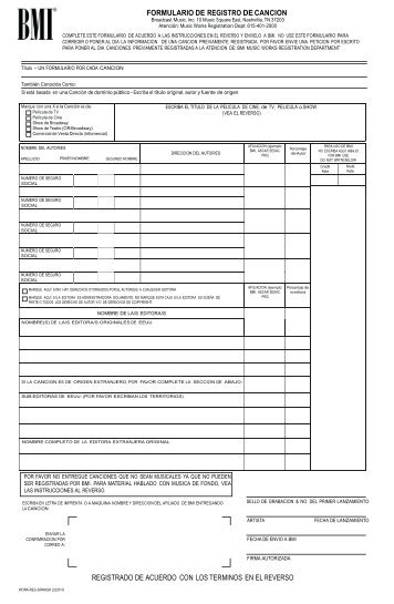 Musical Work Registration Form, Spanish - BMI.com