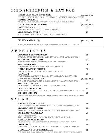 All Dinner Menu Options - Harbour Sixty