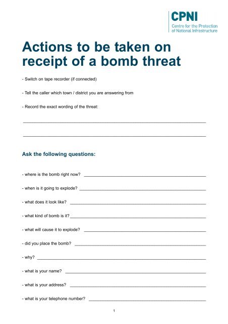 Bomb Threat Checklist - Normit