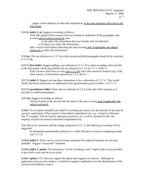 5JSC/RDA/Part I/CCC response March 17, 2006 p. 1 - Joint Steering ...