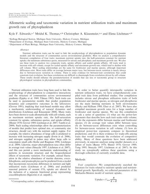 edwards et al 2012.pdf - Litchman-Klausmeier Lab - Michigan State ...