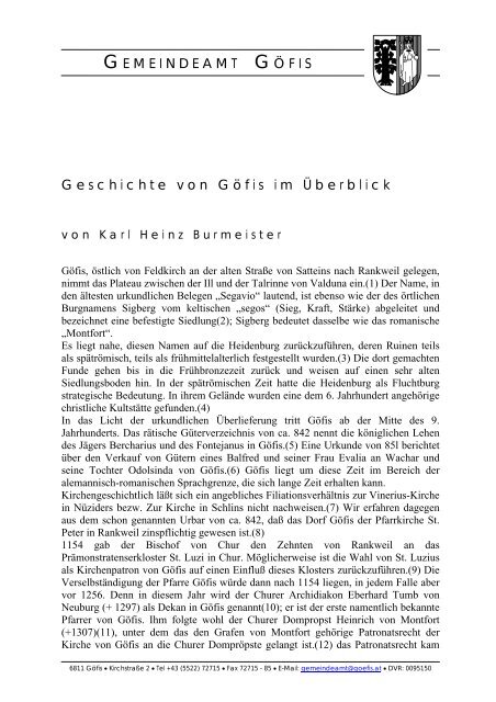 Geschichte von Göfis im Überblick GEMEINDEAMT GÖFIS