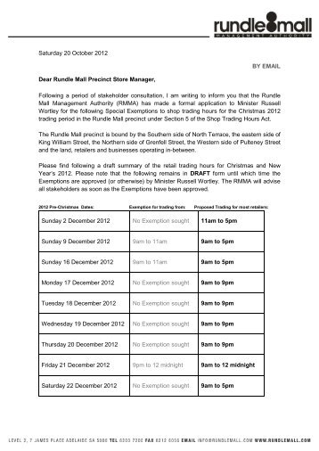 SA Christmas Trading Hours 2012 - Rundle Mall