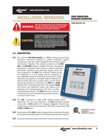 VSM Installation Operating Manual - Altronic Inc.