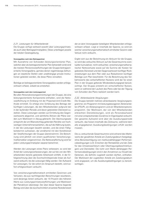 Finanzielle Berichterstattung. - Nobel Biocare Annual Report 2010