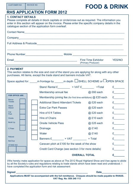 food & drink rhs application form 2012 - Royal Highland Show