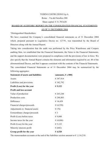 report to Consolidated Financial Statements