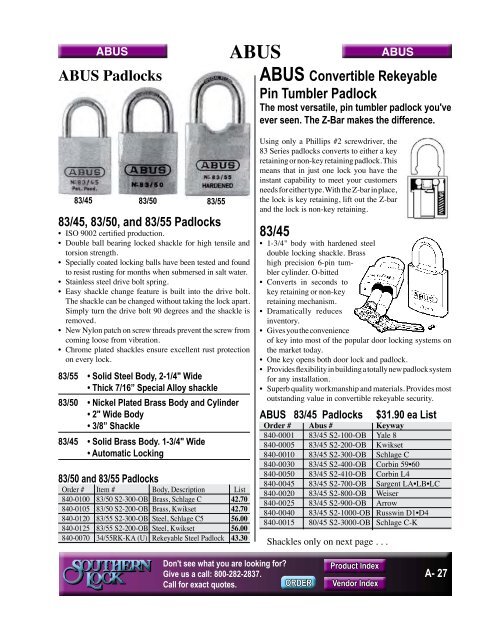 Product Index - Southern Lock & Supply Co.