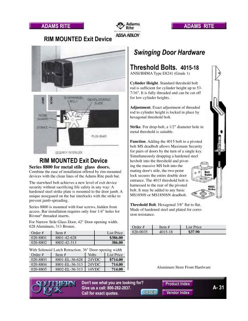 Product Index - Southern Lock & Supply Co.
