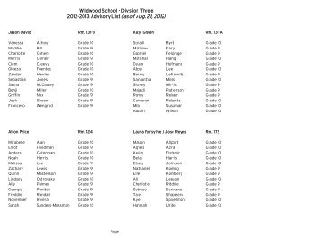 Wildwood School - Division Three 2012-2013 Advisory List (as of ...