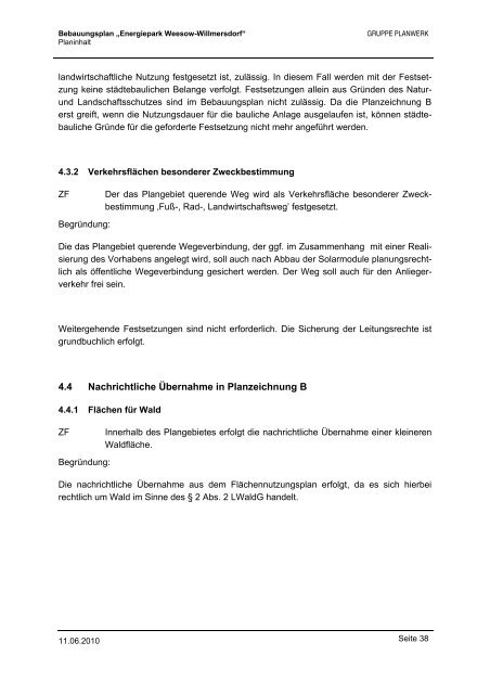 Bebauungsplan âEnergiepark Weesow-Willmersdorfâ