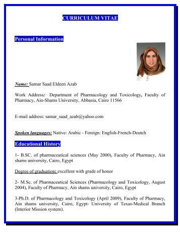 CURRICULUM VITAE Personal Information Educational History