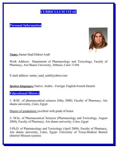 CURRICULUM VITAE Personal Information Educational History