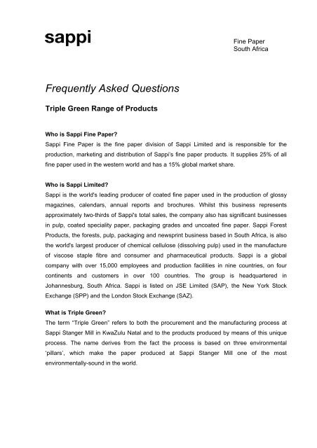 Frequently Asked Questions - Sappi