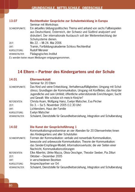 Fortbildung - Kindergarten und Schule in SÃ¼dtirol