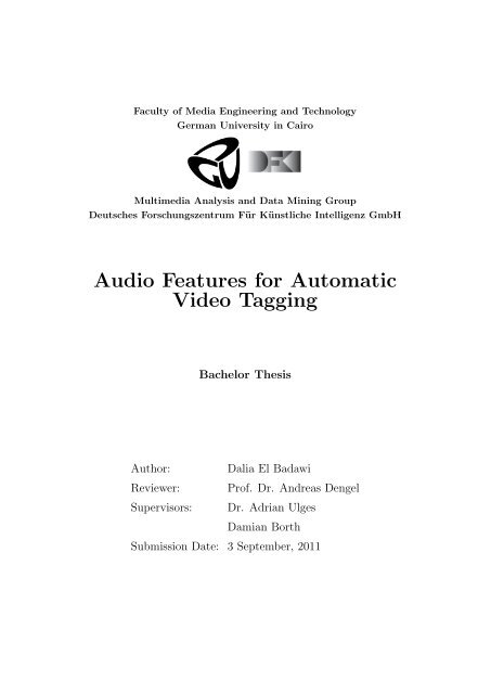 Audio Features for Automatic Video Tagging - Multimedia Analysis ...