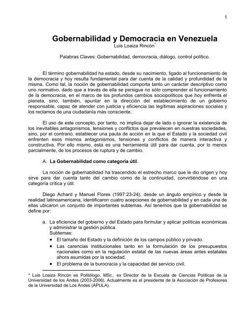 Gobernabilidad y Democracia en Venezuela