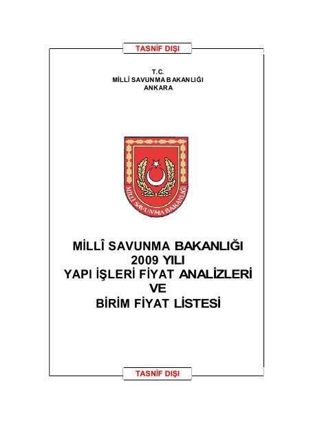 millÃ® savunma bakanlÄ±ÄÄ± 2009 yÄ±lÄ± yapÄ± iÅleri fiyat analizleri ve birim ...