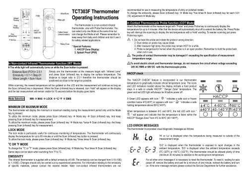 TCT303F Thermometer Operating Instructions - ZyTemp
