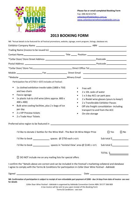 2013 BOOKING FORM - Food South Australia