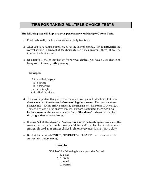 Tips for Taking True/False Tests (PDF) - The Excel Program