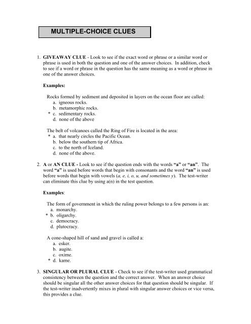 Tips for Taking True/False Tests (PDF) - The Excel Program