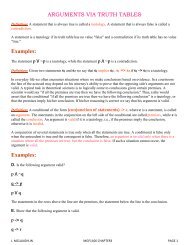 ARGUMENTS VIA TRUTH TABLES Examples: Examples: