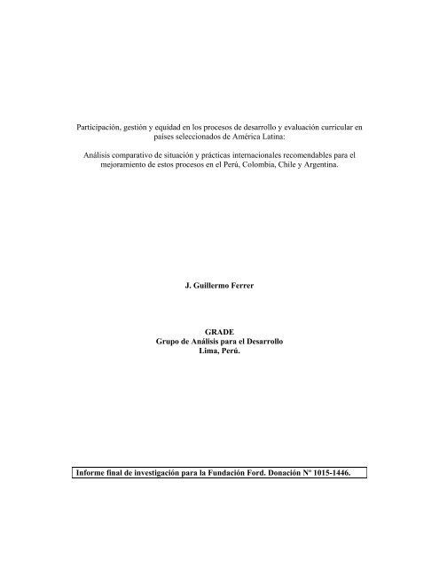 Participación, gestión y equidad en los procesos - Grupo de Análisis ...