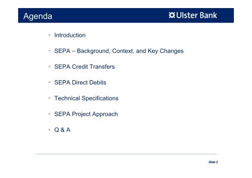SEPA Awareness Seminar - Ulster Bank
