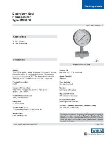 Diaphragm Seal Homogenizer Type M990.30 - WIKA