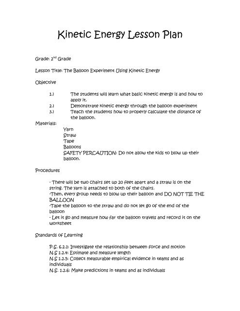 Kinetic Energy Lesson Plan - Faculty Web Pages