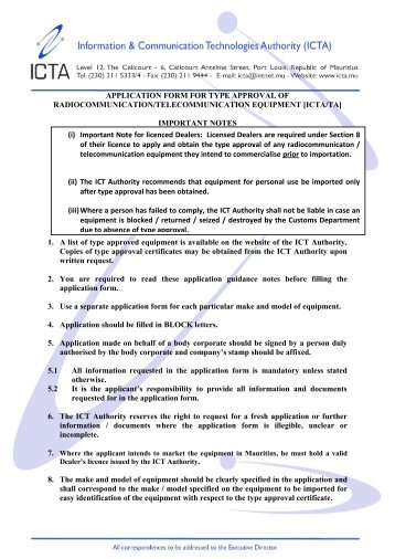 APPLICATION FORM FOR TYPE APPROVAL OF ... - ICTA