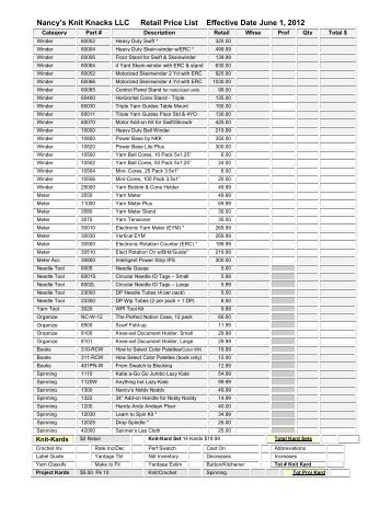 Documents/Price List June 1 2012 Retail.pdf - Nancy's Knit Knacks