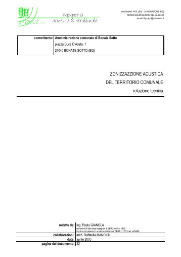 Relazione zonizzazione acustica - Comune di Bonate Sotto