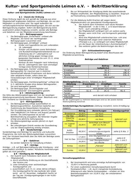Kultur- und Sportgemeinde Leimen e.V. ... - KuSG Leimen