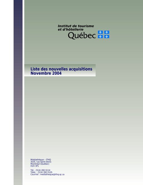 Nouvelles acquisitions - Institut de tourisme et d'hôtellerie du Québec