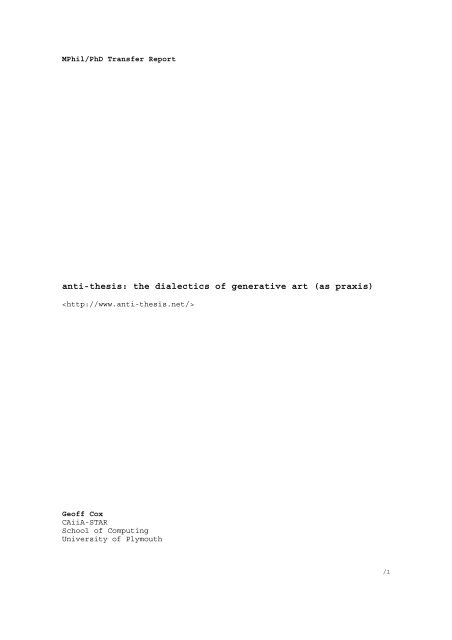 anti-thesis: the dialectics of generative art (as praxis) - Geoff Cox