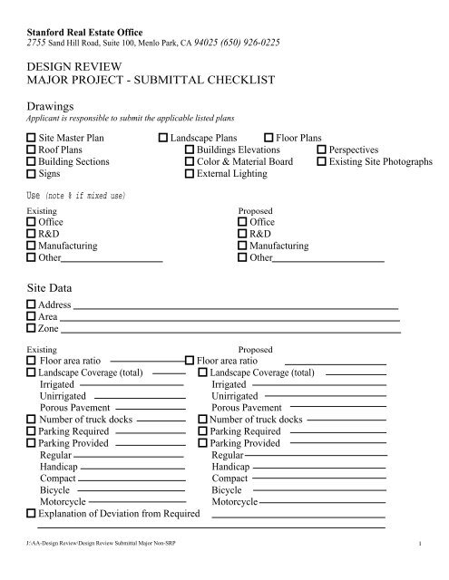 Design Review Major Project Submittal Checklist