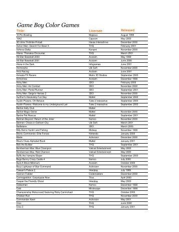 Game Boy Color Games List - Old School Apps
