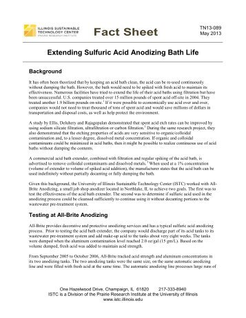 Extending Sulfuric Acid Anodizing Bath Life - Illinois Sustainable ...