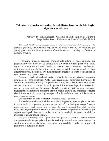 Calitatea produselor cosmetice. Trasabilitatea loturilor de ... - ecr-uvt
