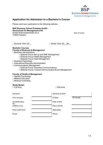 Application for Admission to a Bachelor´s Course - BSP Business ...