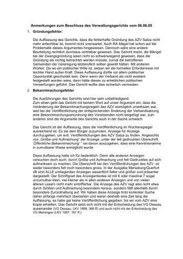 Anmerkungen zum Beschluss des Verwaltungsgerichts vom 06.06.05