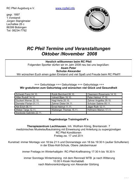 RC Pfeil Termine und Veranstaltungen Oktober /November 2008