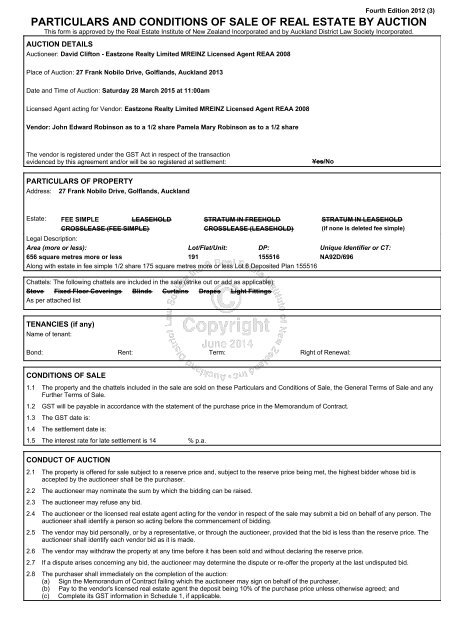 particulars and conditions of sale of real estate by auction - Harcourts