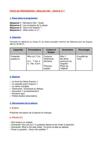 Fiche de prÃ©p Who is it ? - Espace Langues