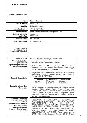 CV FRESCA GENNARO.pdf - Azienda USL di Ferrara