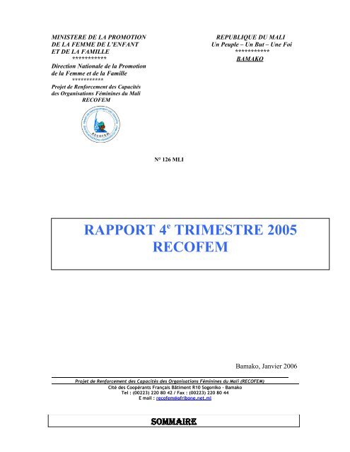 CONTENU DU RAPPORT - RECOFEM