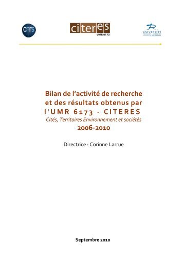 Bilan d'activitÃ© recherche de CITERES 2006-2010