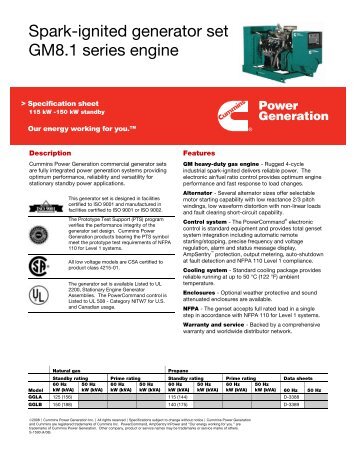 Spark-ignited generator set GM8.1 series engine - Cummins Power ...